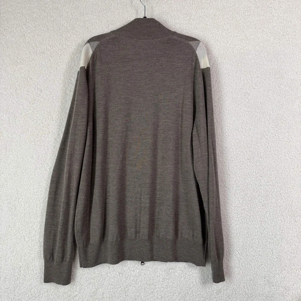 Banana Republic Sweater Mens XL Brown Argyle Full Zip Merino Wool‎ Pullover